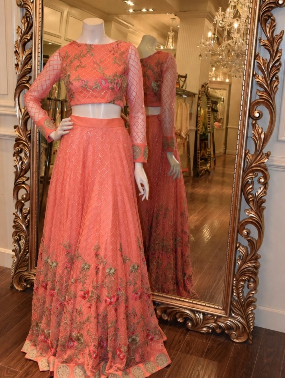 ​Floral Embroidered Mesh 2pc Set Lined Lace Maxi Dress Pink Coral Sequin Luxury